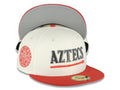 San Diego State Aztecs New Era NCAA 59FIFTY 5950 Fitted Cap Hat Cream Crown Red Visor Metallic Red/Black Logo Aztec Calendar Side Patch