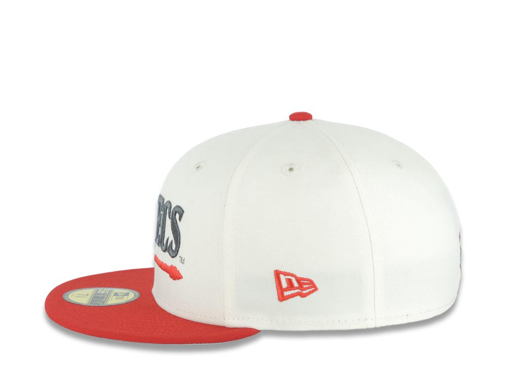 San Diego State Aztecs New Era NCAA 59FIFTY 5950 Fitted Cap Hat Cream Crown Red Visor Metallic Red/Black Logo Aztec Calendar Side Patch