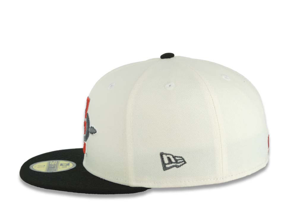 San Diego State Aztecs New Era NCAA 59FIFTY 5950 Fitted Cap Hat Cream Crown Black Visor Team Color Logo Aztec Calendar Side Patch