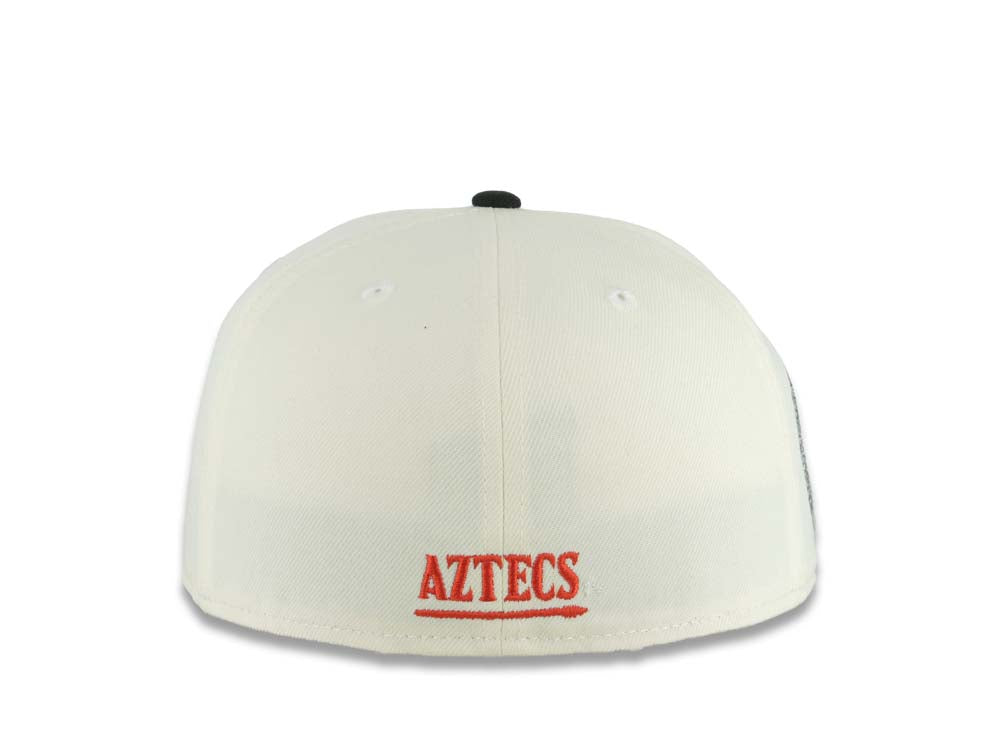 San Diego State Aztecs New Era NCAA 59FIFTY 5950 Fitted Cap Hat Cream Crown Black Visor Team Color Logo Aztec Calendar Side Patch