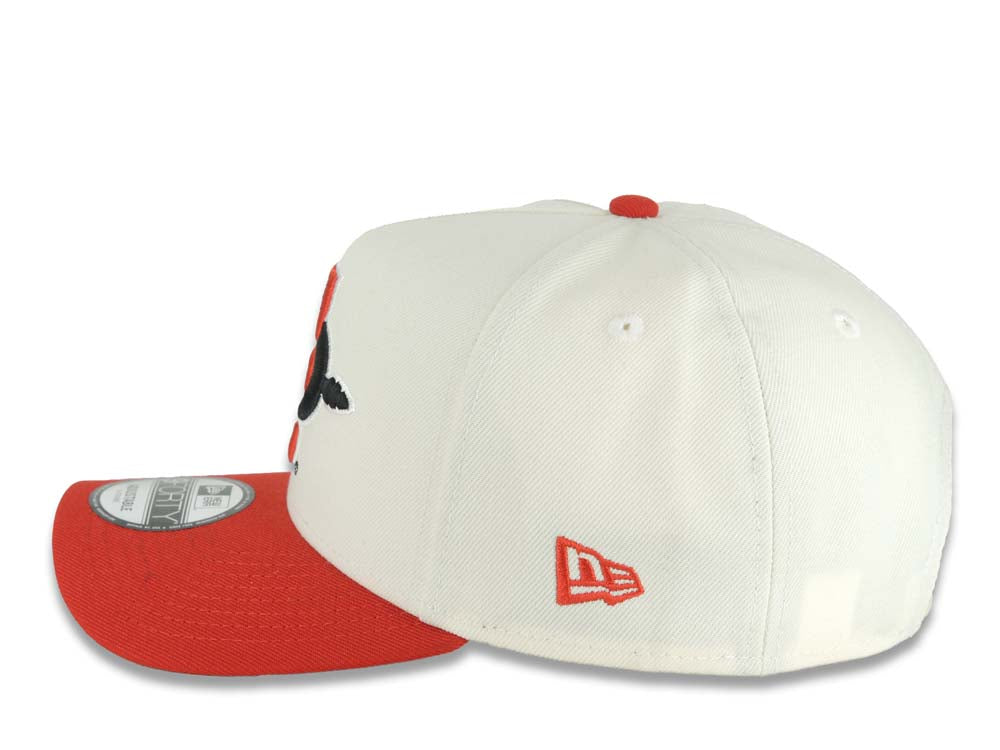 San Diego State Aztecs New Era NCAA 9FORTY 940 Adjustable A-Frame Cap Hat Cream Crown Red Visor Team Color Logo Aztec Calendar Side Patch