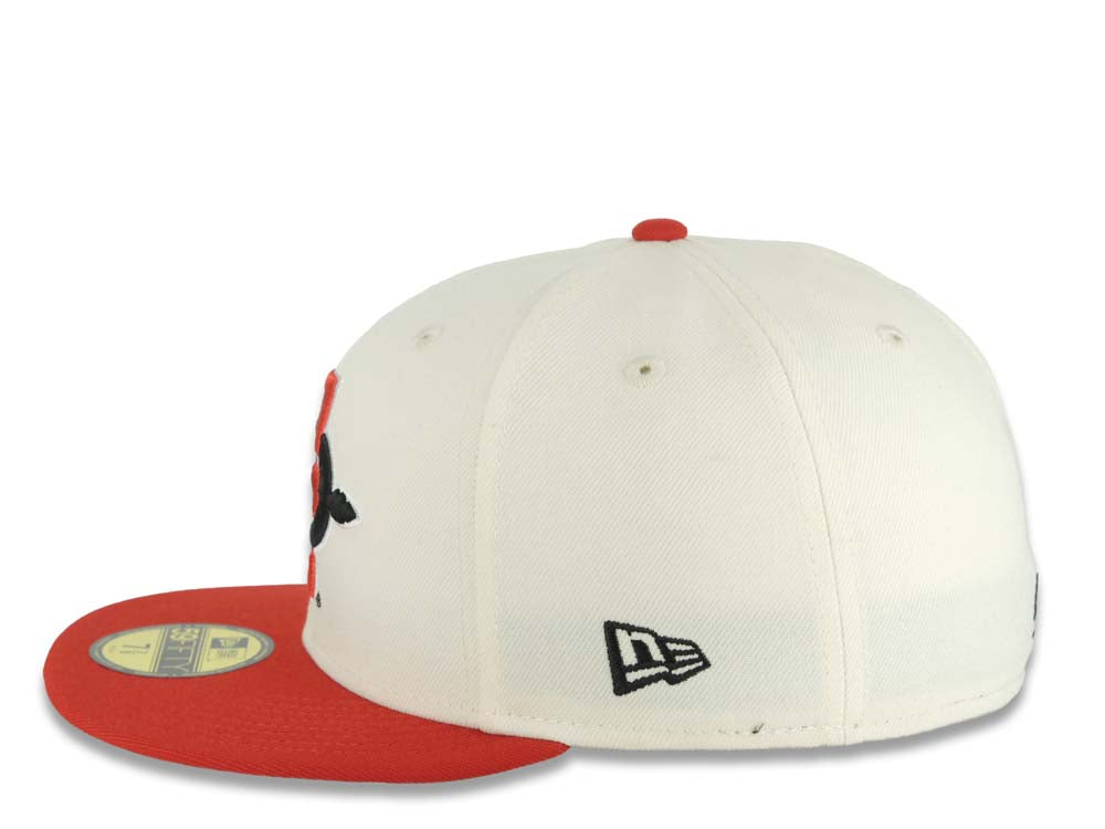 San Diego State Aztecs New Era NCAA 59FIFTY 5950 Fitted Cap Hat Cream Crown Red Visor Black/Red Logo 2023 Final Four Houston Side Patch