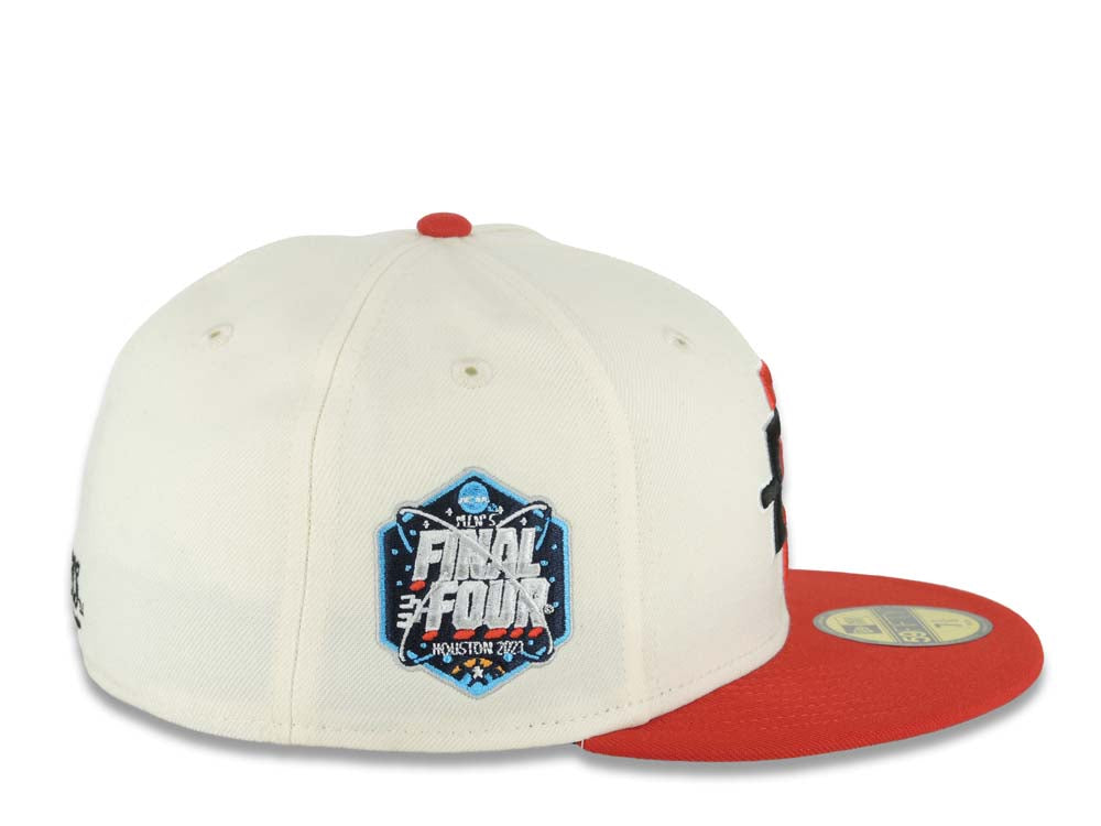 San Diego State Aztecs New Era NCAA 59FIFTY 5950 Fitted Cap Hat Cream Crown Red Visor Black/Red Logo 2023 Final Four Houston Side Patch