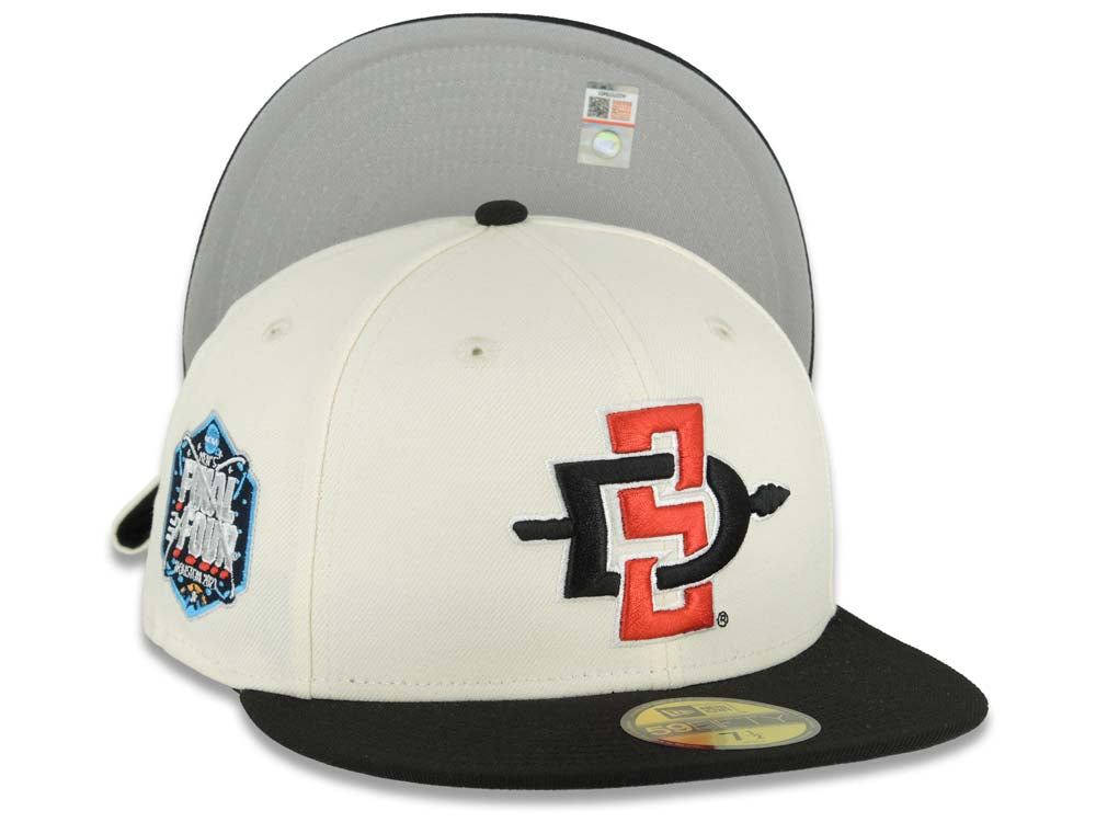 San Diego State Aztecs New Era NCAA 59FIFTY 5950 Fitted Cap Hat Cream Crown Black Visor Black/Red Logo 2023 Final Four Houston Side Patch