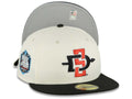 San Diego State Aztecs New Era NCAA 59FIFTY 5950 Fitted Cap Hat Cream Crown Black Visor Black/Red Logo 2023 Final Four Houston Side Patch