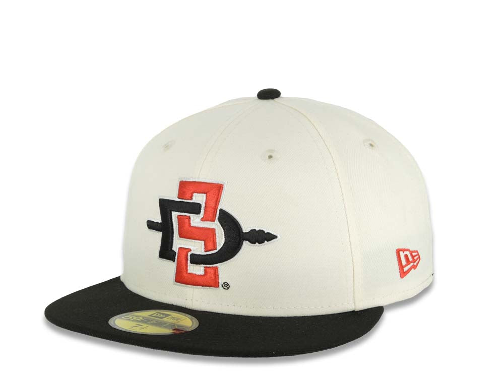 San Diego State Aztecs New Era NCAA 59FIFTY 5950 Fitted Cap Hat Cream Crown Black Visor Black/Red Logo 2023 Final Four Houston Side Patch