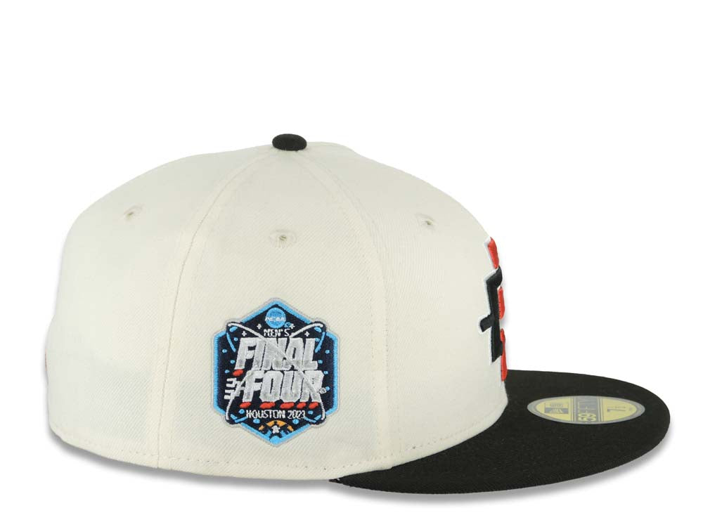 San Diego State Aztecs New Era NCAA 59FIFTY 5950 Fitted Cap Hat Cream Crown Black Visor Black/Red Logo 2023 Final Four Houston Side Patch
