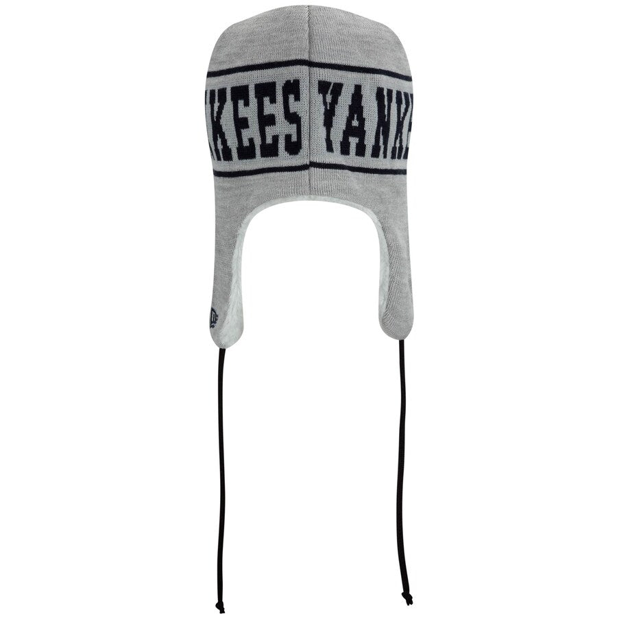 New York Yankees New Era MLB Ear Trapper Knit Beanie Hat Gray Crown/Visor Navy Logo