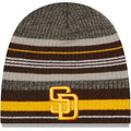 San Diego Padres New Era MLB Uncuffed Skull Knit Beanie Hat Brown/Gray Crown/Visor Yellow Logo