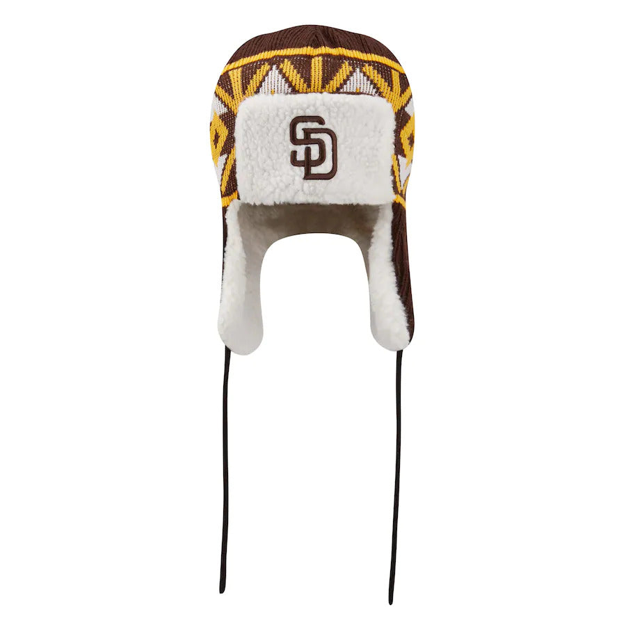 San Diego Padres New Era MLB Trapper Knit Beanie Hat Brown/Yellow Crown/Visor Brown Logo