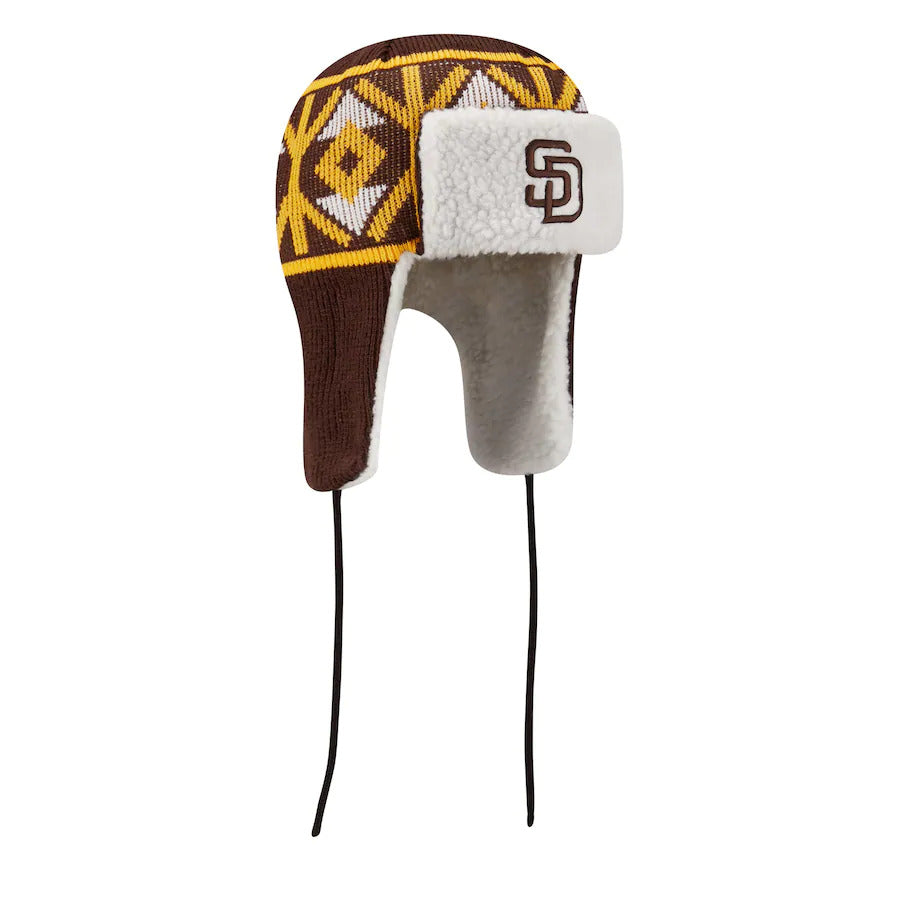 San Diego Padres New Era MLB Trapper Knit Beanie Hat Brown/Yellow Crown/Visor Brown Logo