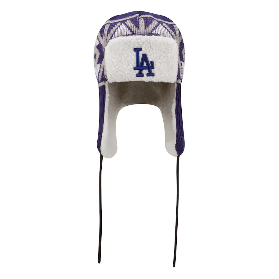 Los Angeles Dodgers New Era MLB Trapper Knit Beanie Hat Royal Blue/Gray Crown/Visor Team Color Logo