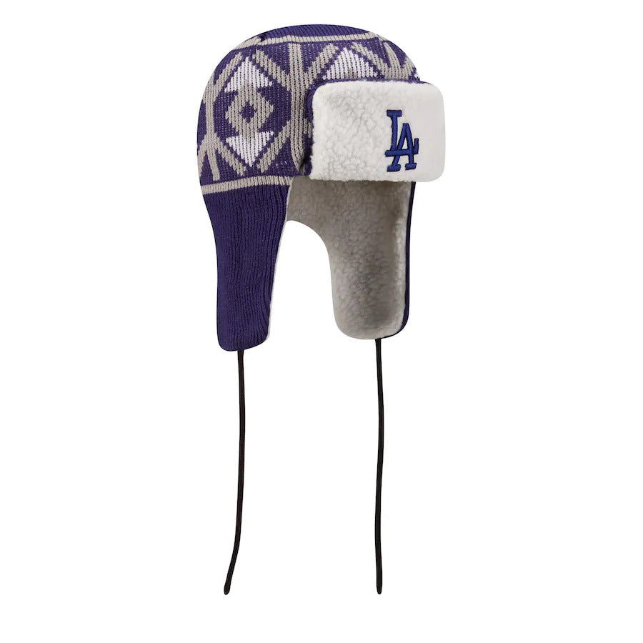 Los Angeles Dodgers New Era MLB Trapper Knit Beanie Hat Royal Blue/Gray Crown/Visor Team Color Logo