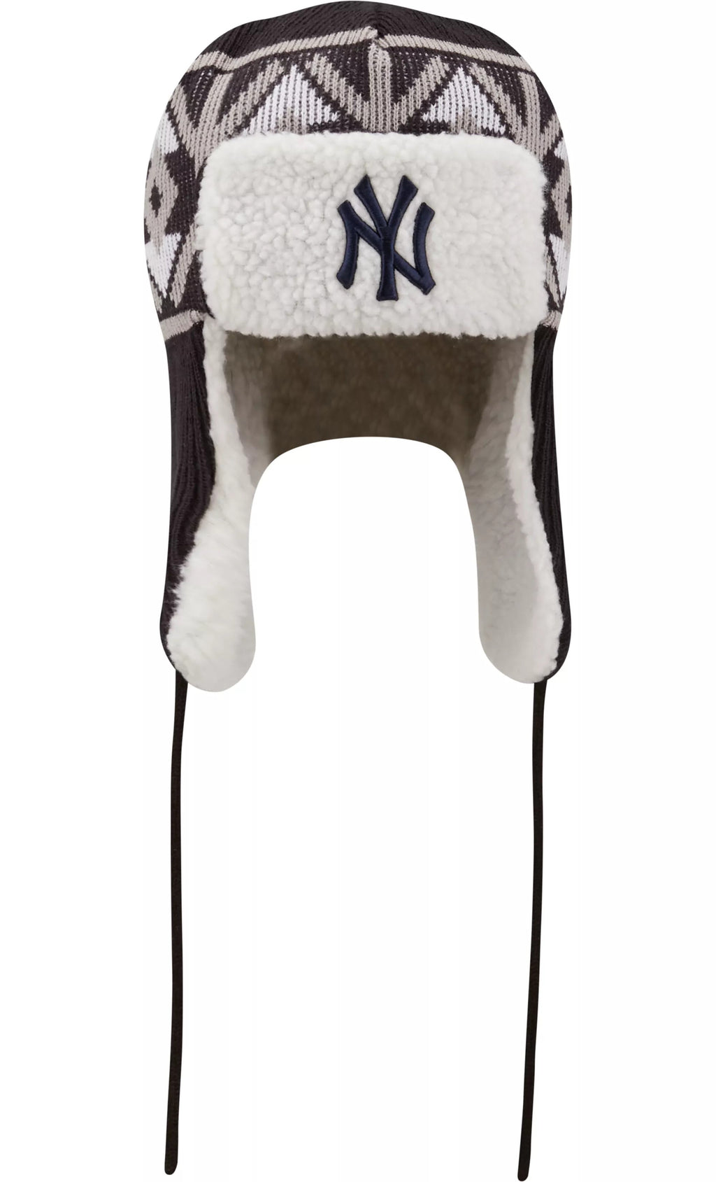 New York Yankees New Era MLB Trapper Knit Beanie Hat Navy Blue Crown/Visor Team Color Logo