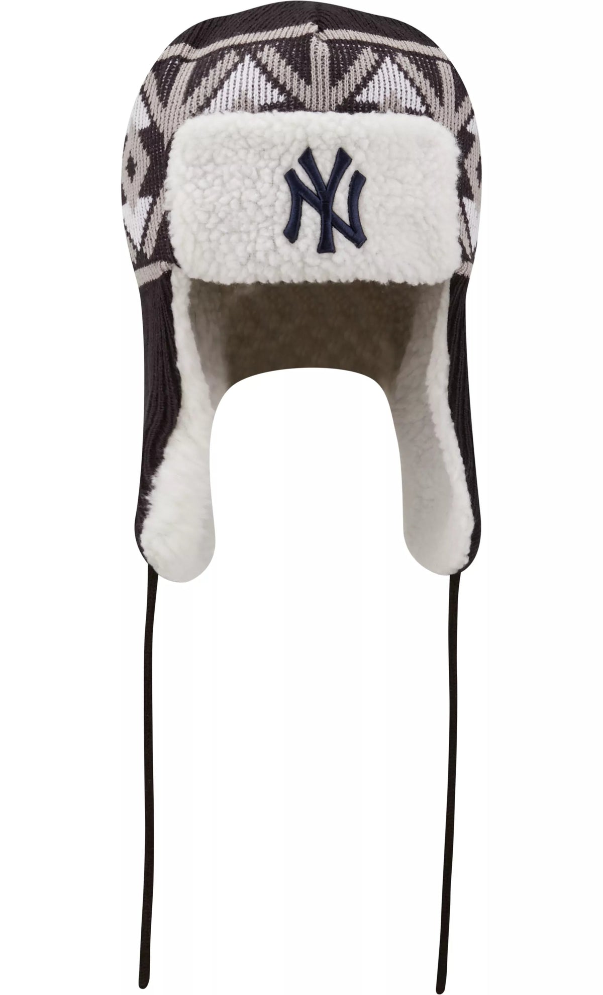 New York Yankees New Era MLB Trapper Knit Beanie Hat Navy Blue Crown/Visor Team Color Logo