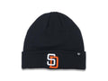 San Diego Padres '47 Brand MLB Cuffed Basic Knit Beanie Dark Navy Blue Crown/Visor White/Orange Logo (Solid Color)