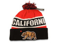California Republic Pom Cuffed Beanie/Knit Red/Black/White Crown/Visor California Bear with Star Logo
