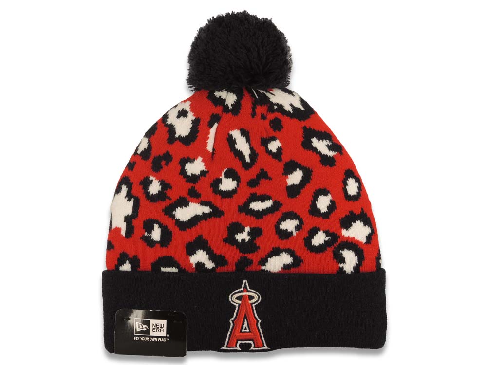 Los Angeles Anaheim Angels New Era MLB Cuffed Pom Beanie/Knit Hat Red/Navy Blue/White Crown/Visor Red Logo (Jungle)