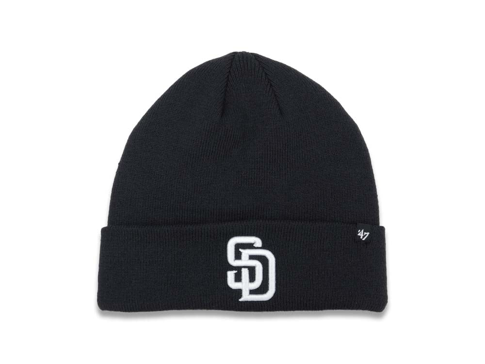 San Diego Padres '47 Brand MLB Cuffed Basic Knit Beanie Dark Navy Blue Crown/Visor White Logo (Solid Color)