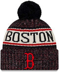 Boston Red Sox New Era MLB Cuffed Pom Knit Hat Navy Blue/Red/White Crown/Visor Red/Black Logo (2018 Sideline)