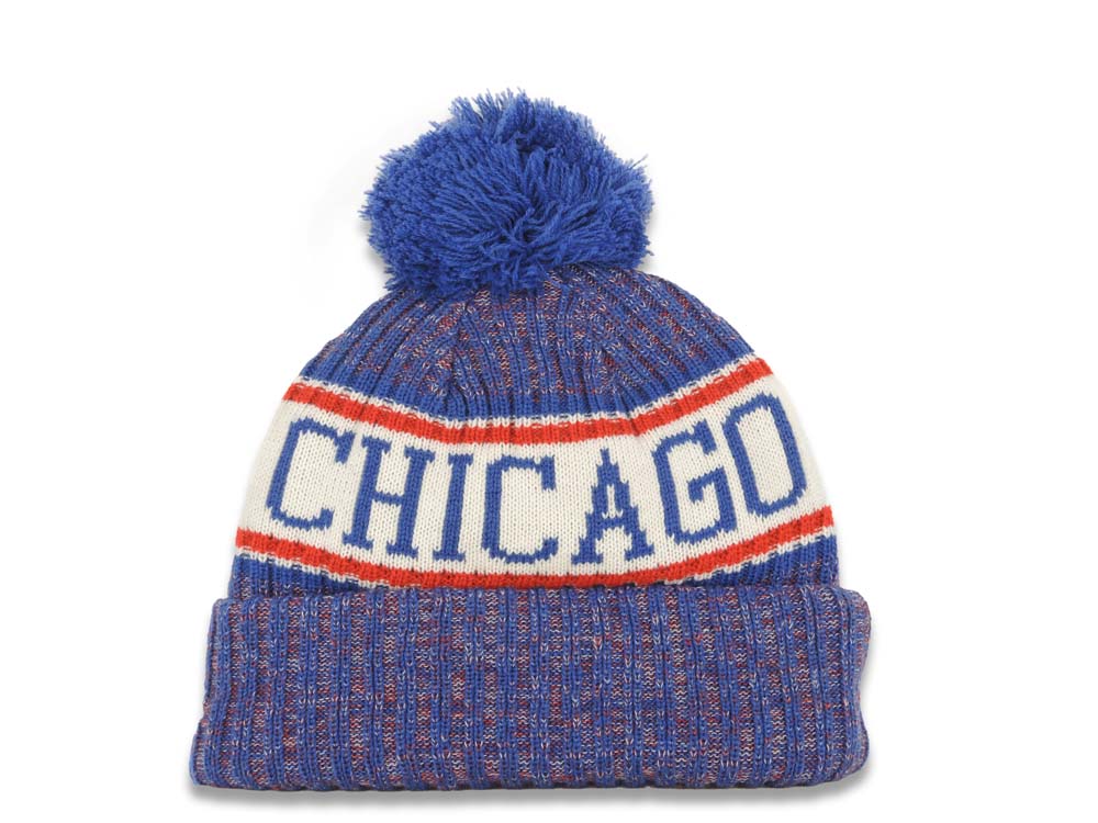 Chicago Cubs New Era MLB 2018 Sideline Cuffed Pom Knit Hat Blue/White/Red Crown/Visor Team Color Logo