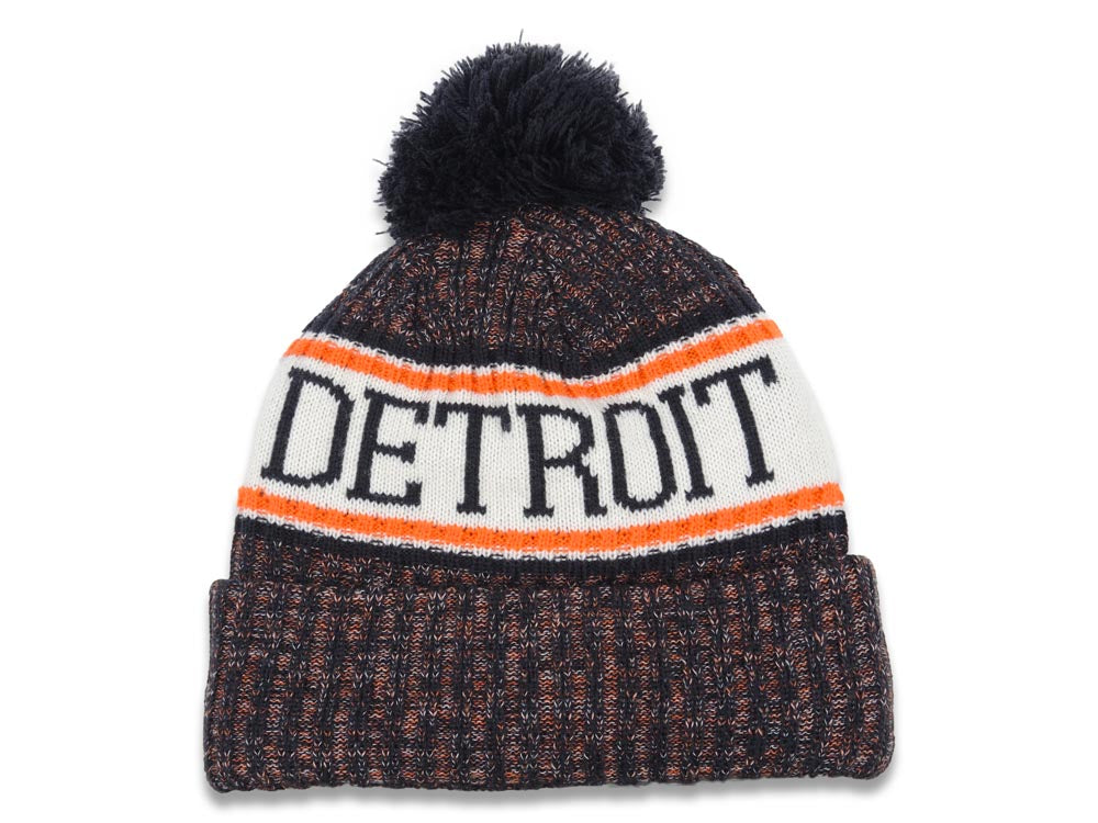 Detroit Tigers New Era MLB 2018 Sideline Cuffed Pom Knit Hat Navy Blue/Orange Crown/Visor Navy Blue Logo