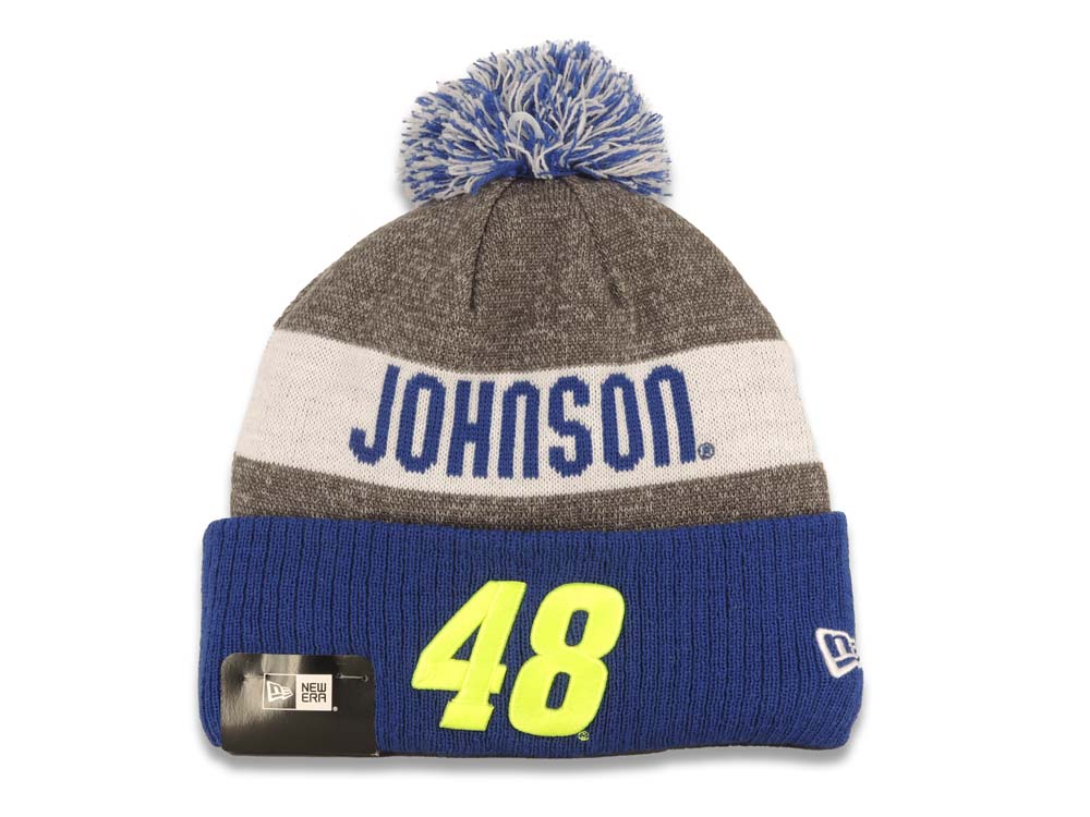 Jimmy Johnson New Era Cuffed Pom Knit Sideline 2016 Hat Gray/Royal Blue/White Crown/Visor Team Neon Green Number #48 Logo