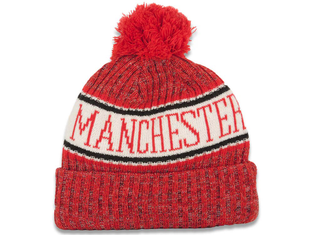 Manchester United New Era Soccer 2018 Sideline Cuffed Pom Knit Hat Red/White Crown/Visor Team Color Logo