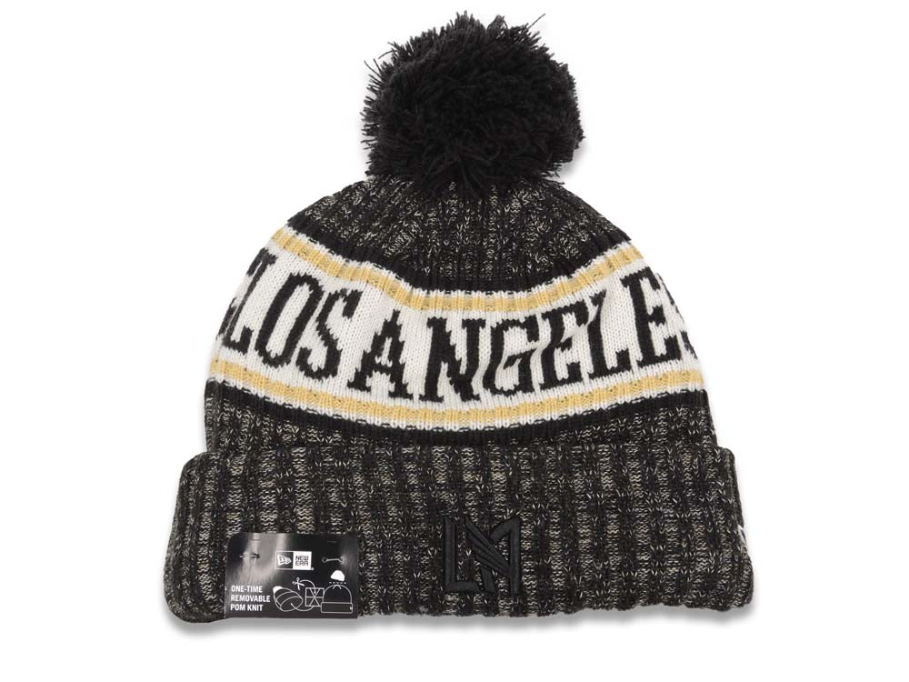 Los Angeles Football Club LAFC New Era MLS 2018 Sideline Cuffed Pom Knit Hat Black/White/Yellow Crown/Visor Team Color Logo