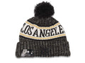 Los Angeles Football Club LAFC New Era MLS 2018 Sideline Cuffed Pom Knit Hat Black/White/Yellow Crown/Visor Team Color Logo