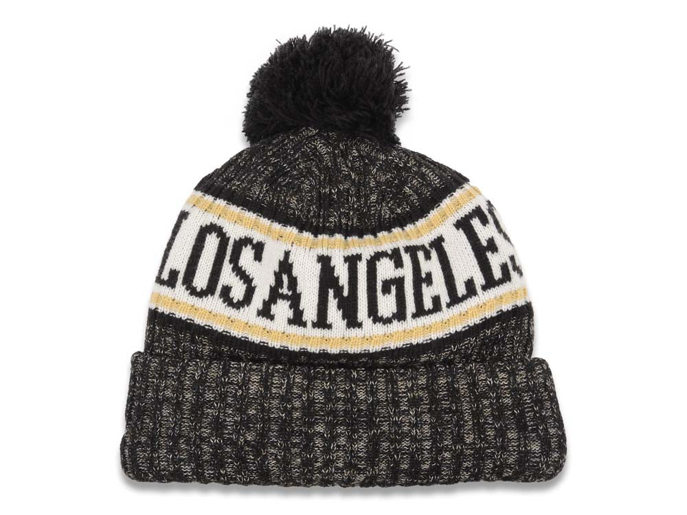Los Angeles Football Club LAFC New Era MLS 2018 Sideline Cuffed Pom Knit Hat Black/White/Yellow Crown/Visor Team Color Logo