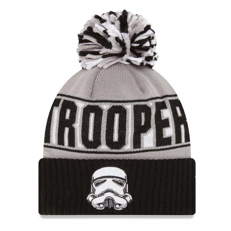 Storm Trooper New Era Star Wars Cuffed Pom Rep Your Team Knit Hat Black/White/Gray Crown/Visor White Logo
