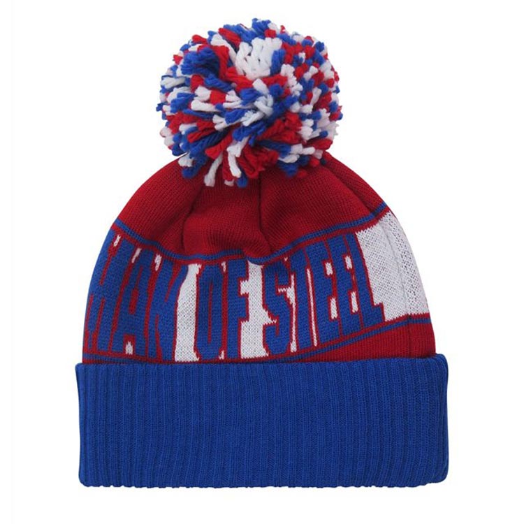 Superman New Era Cuffed Pom Knit Hat Red/White/Blue Crown/Visor Yellow/Red Logo Man Of Steel (Rep Your Team)