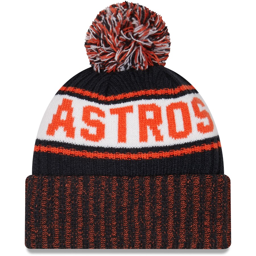 Houston Astros New Era MLB Cuffed Pom Knit Hat Navy/Orange Crown/Visor Team Color Logo (Knit Marl)