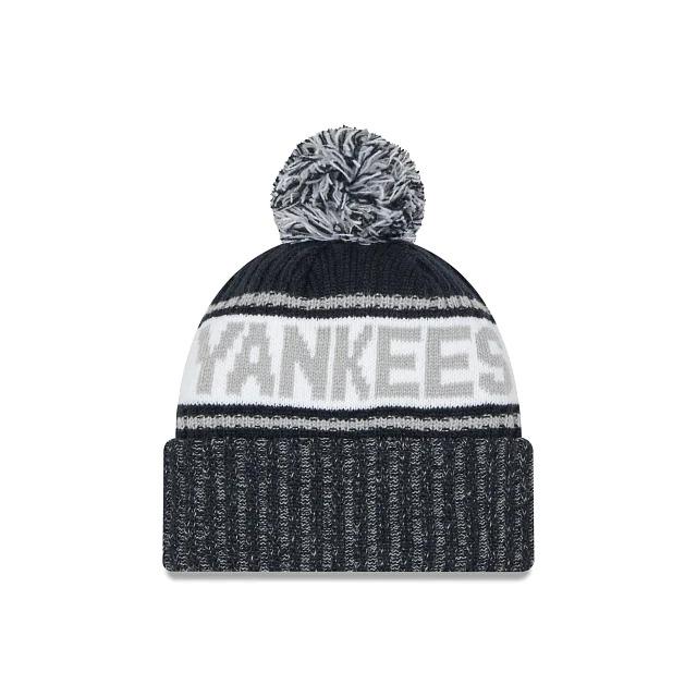 New York Yankees New Era MLB Cuffed Pom Knit Beanie Navy/White/Gray Team Color (Knitmarl)