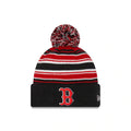 Boston Red Sox New Era MLB Cuffed Pom Knit Hat Navy/Red/White Stripes Crown Black Cuff Team Color Logo