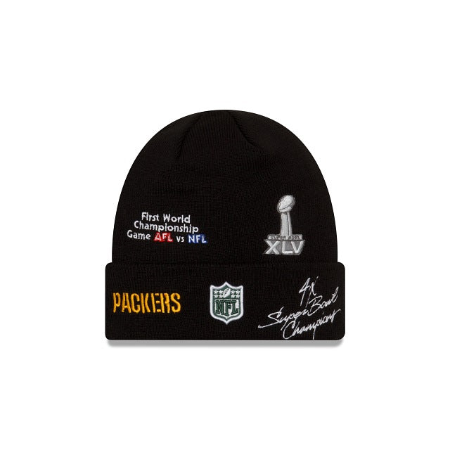 Green Bay Packers New Era NFL Cuffed Knit Black Team Color Logo (Super Bowl Champions)