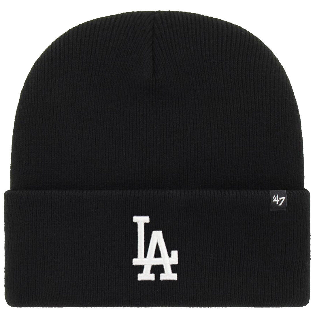 Los Angeles Dodgers '47 Brand MLB Basic Cuffed Knit Beanie Hat Black Crown/Visor White Logo