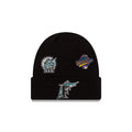 Florida Marlins New Era MLB Cuffed Pom Knit Hat Black Crown/Visor Team Color Logo World Series Champions  Patches