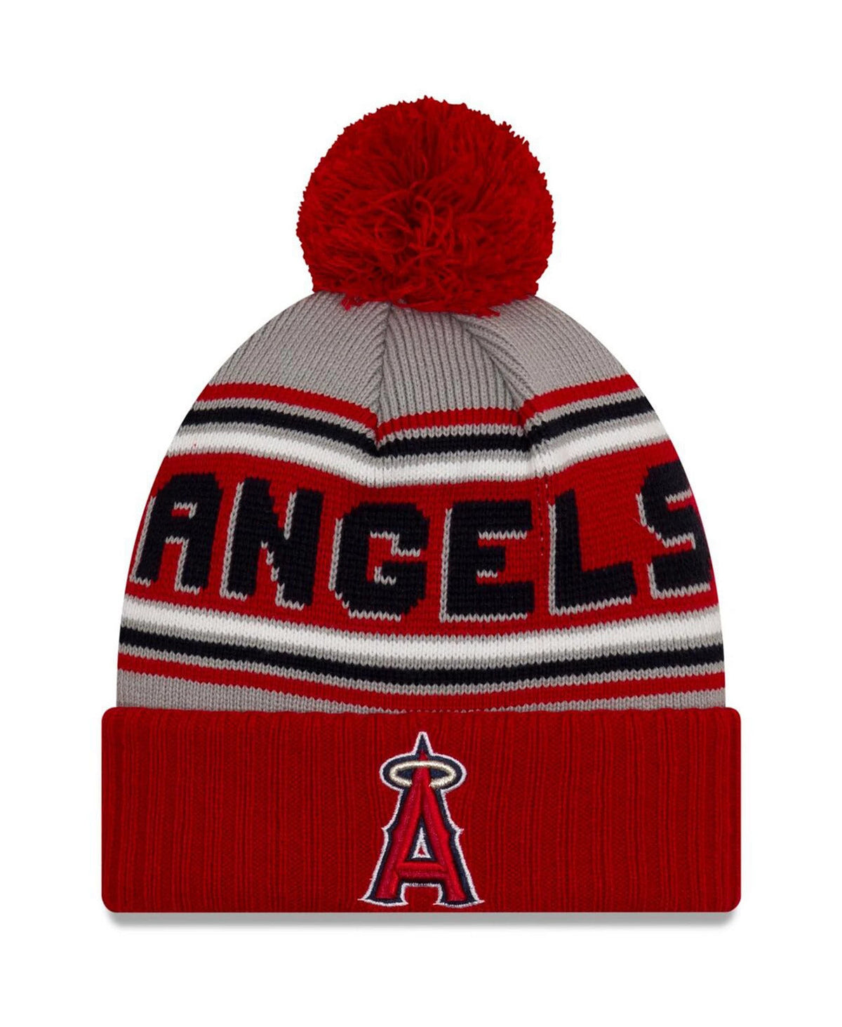 Los Angeles Anaheim Angels New Era MLB Cuffed Pom Knit Gray/Red Team Color Logo