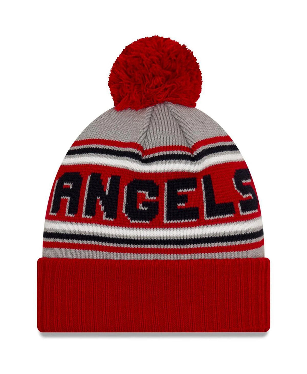 Los Angeles Anaheim Angels New Era MLB Cuffed Pom Knit Gray/Red Team Color Logo