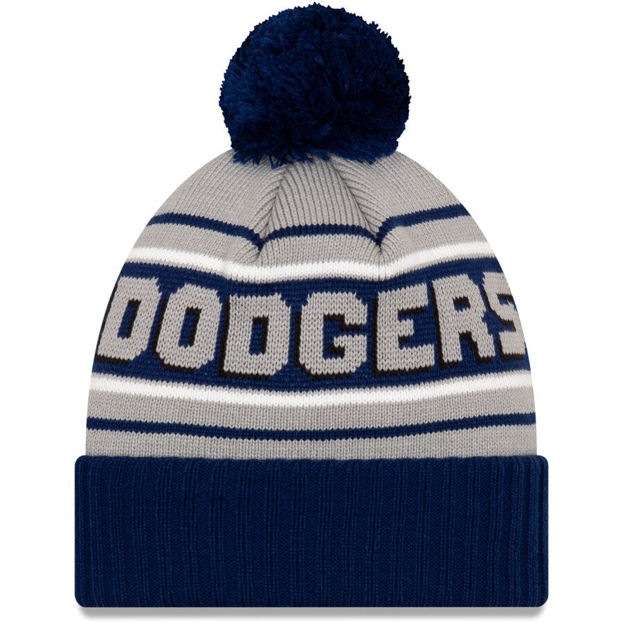 Los Angeles Dodgers New Era MLB Cuffed Pom Knit Gray/Royal Blue Team Color Logo