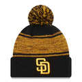 San Diego Padres New Era MLB Cuffed Pom Knit Beanie Hat Black/Brown/Yellow Crown/Cuff Team Color Logo (Chilled)