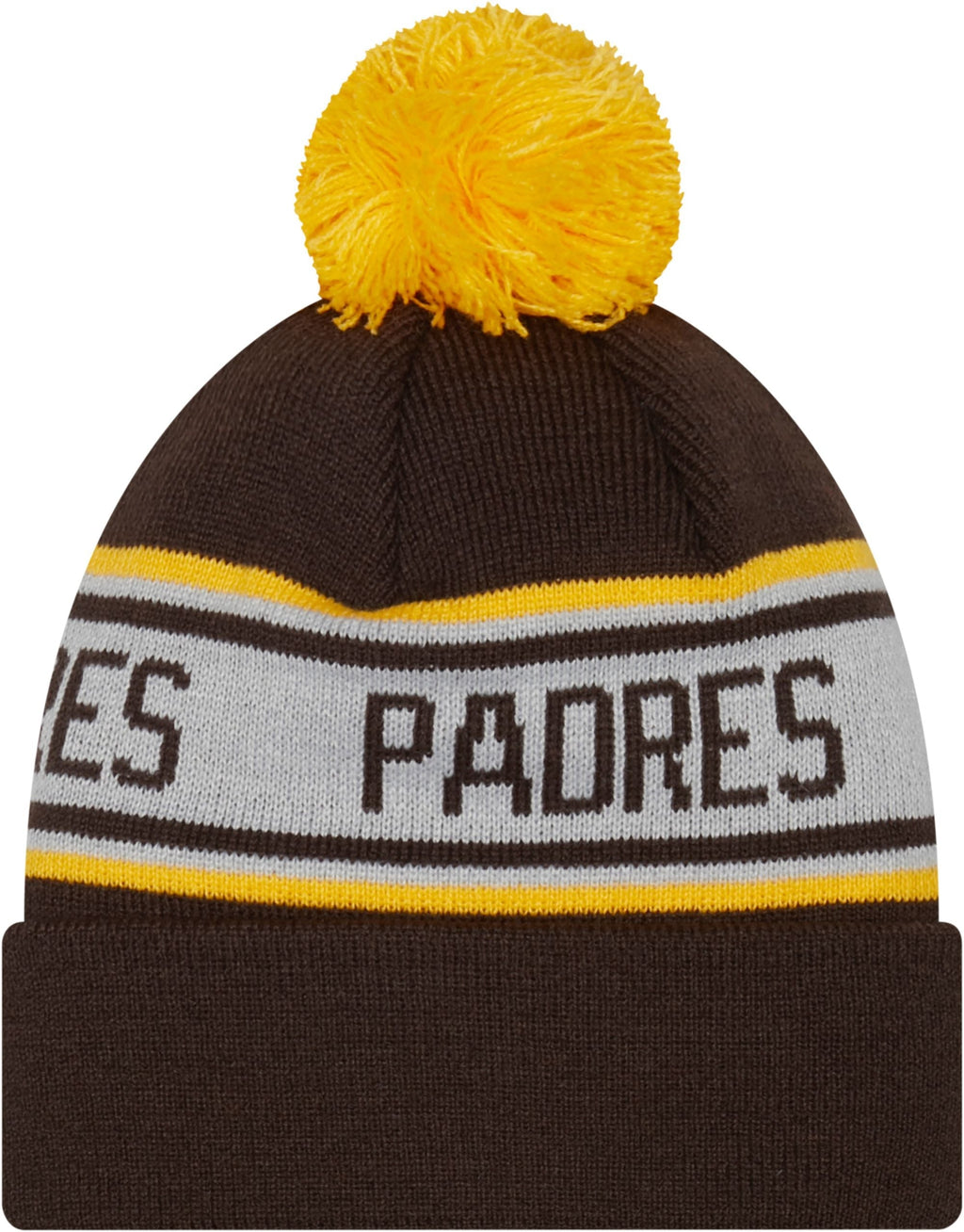 San Diego Padres New Era MLB Cuffed Pom Knit Hat Brown/White Crown Yellow Team Color Logo (Repeat)
