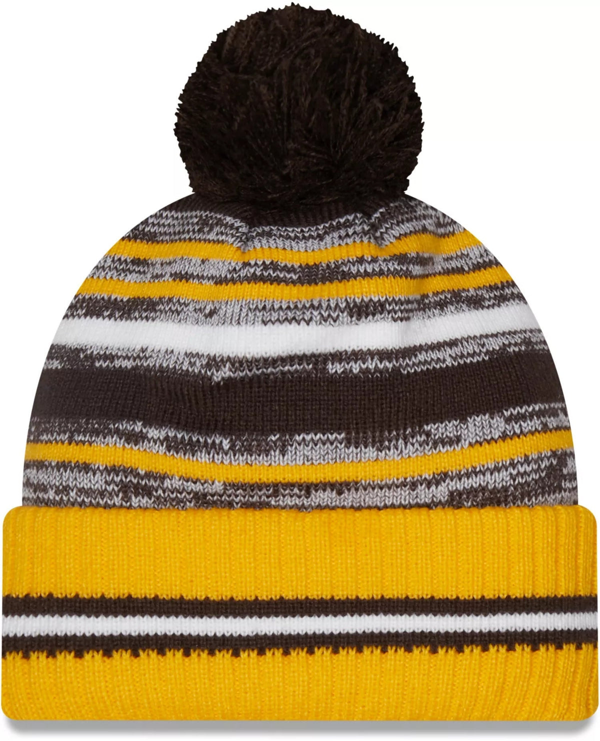 San Diego Padres New Era MLB Cuffed Pom Knit Beanie Hat Brown/White/Yellow Crown/Visor Team Color Logo (2021 Sideline)