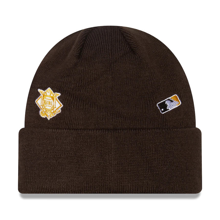 (Youth) San Diego Padres New Era MLB Cuffed Kid Knit Beanie Hat Brown Crown/Visor Gold Logo (Identity)