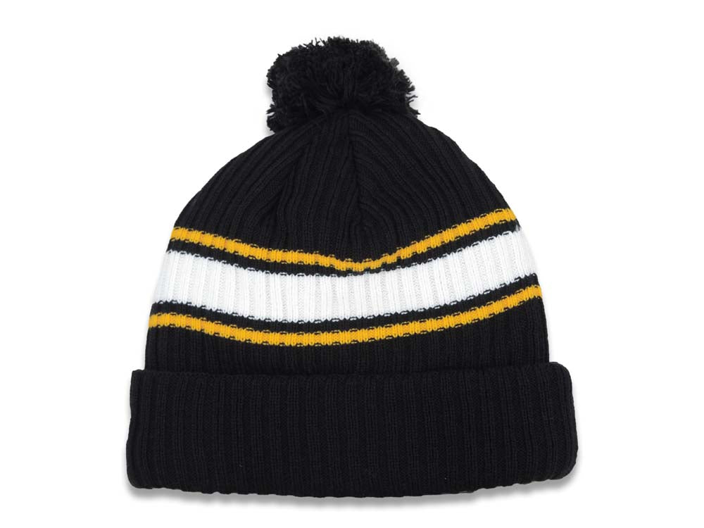 San Diego Padres New Era MLB Cuffed Pom Knit Beanie Hat Black/White/Yellow Crown/Visor Yellow Logo (Knit Fold)