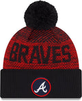 Atlanta Braves New Era MLB 2022 Cuffed Pom Knit Hat Red/Navy Crown/Visor Team Color Logo