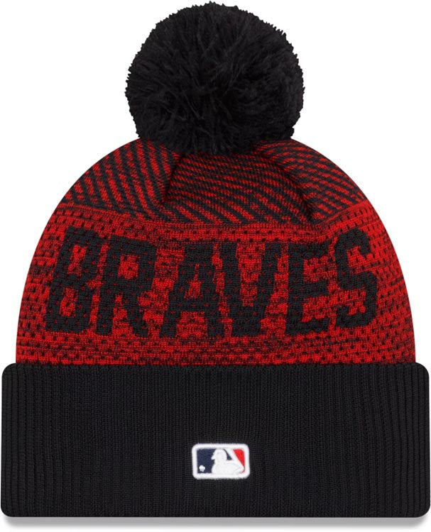Atlanta Braves New Era MLB 2022 Cuffed Pom Knit Hat Red/Navy Crown/Visor Team Color Logo