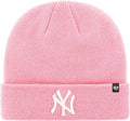 New York Yankees '47 Brand MLB Cuffed Knit Beanie Hat Pink Crown/Visor White Logo